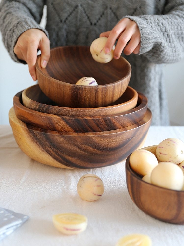 Kitchen Natural Wooden Bowl Household Fruit Bowl Salad Bowl For Home Restaurant Food Container Wooden Utensils Note The Size Hot - 𝓢𝓱𝓸𝓹𝓵𝓮𝓬𝔂