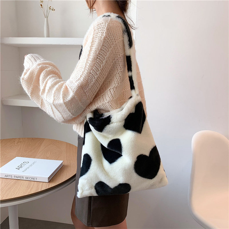 Love Heart Shoulder Bags Winter Plush Shopping Bags For Women - 𝓢𝓱𝓸𝓹𝓵𝓮𝓬𝔂