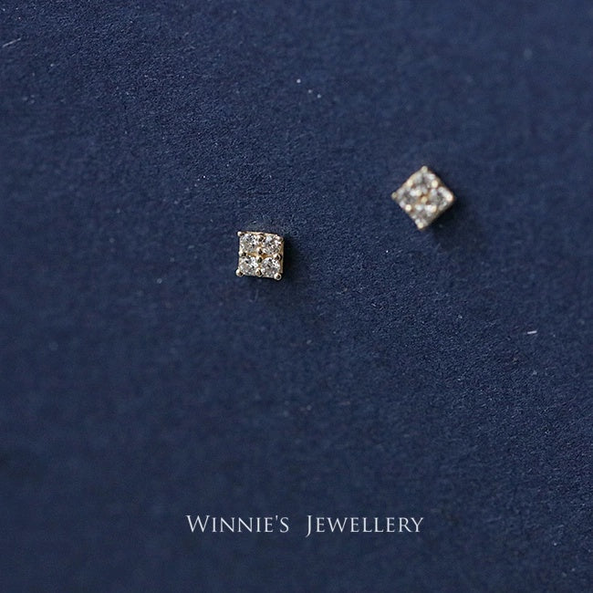 Simple Sterling Silver Plated Gold Inlaid Carbink Mini Square Stud Earrings All-matching Twin - 𝓢𝓱𝓸𝓹𝓵𝓮𝓬𝔂