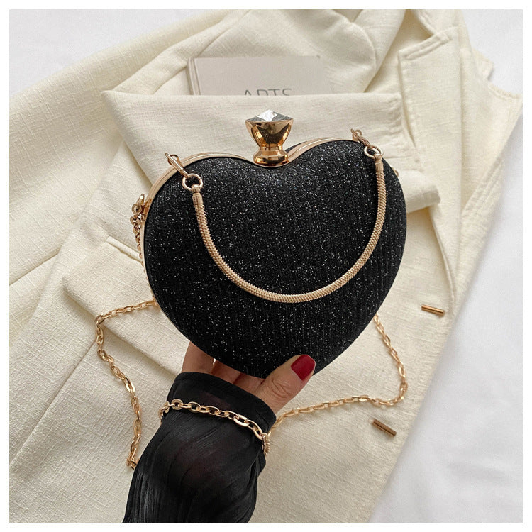 Evening Clutch Bag Women Bag Shiny Handbag Heart Shape Metal Clutches Bag Fashion Chain Shoulder Crossbody Bag Luxury Lady Purse Valentines Day Outfit - 𝓢𝓱𝓸𝓹𝓵𝓮𝓬𝔂