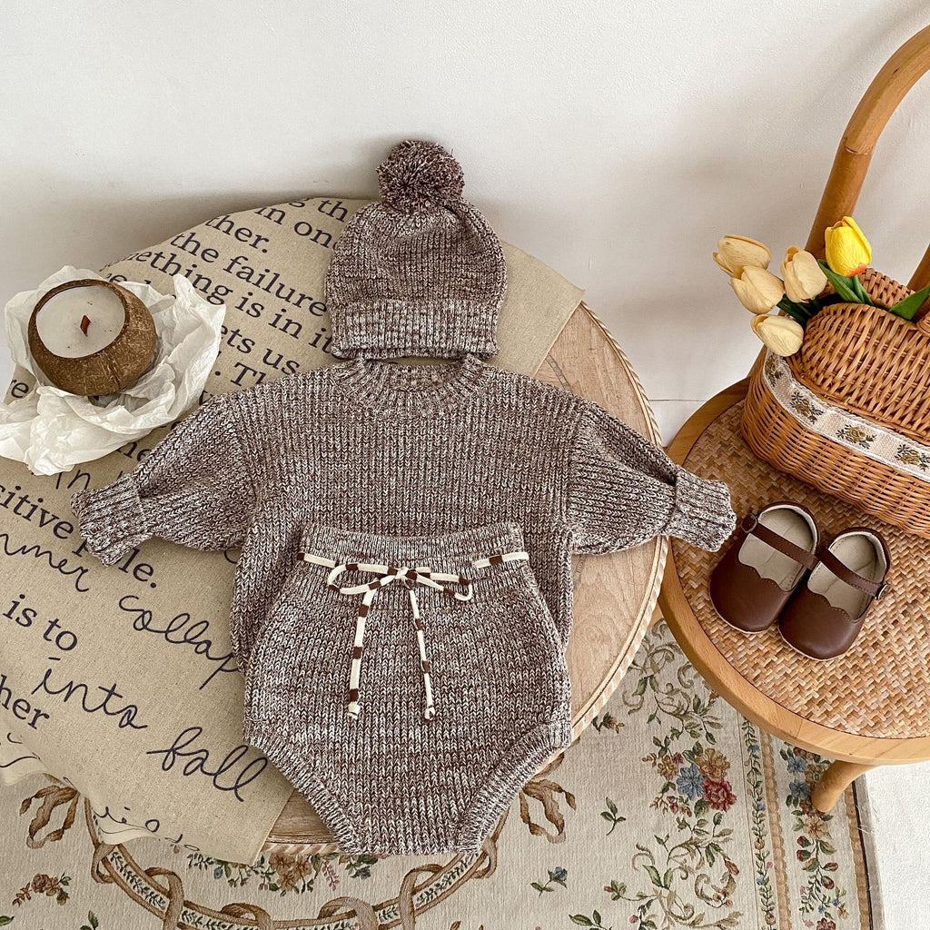 Infant Baby Girl Mixed Color Thick Needle Pullover Pants Pullover Fur Ball Knitted Hat 3-piece Set - 𝓢𝓱𝓸𝓹𝓵𝓮𝓬𝔂