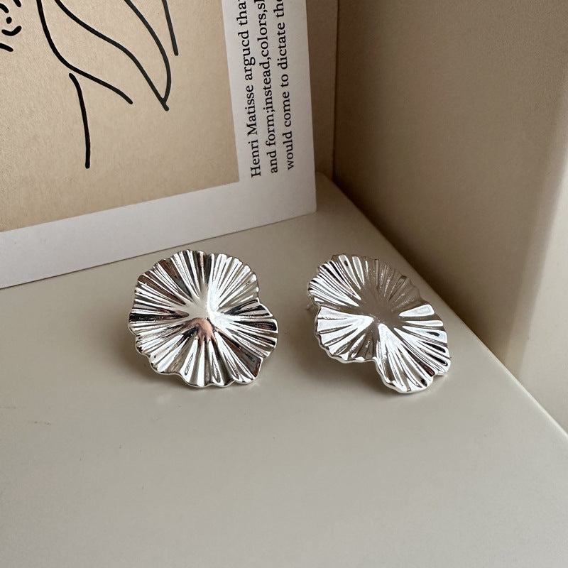 S925 Sterling Silver Korean Style Heavy-duty Texture Large Flower Earrings - 𝓢𝓱𝓸𝓹𝓵𝓮𝓬𝔂