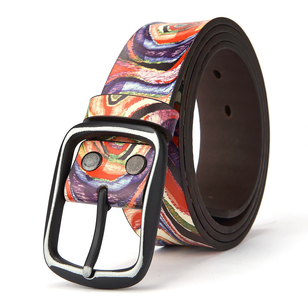 Pure Cowhide Printed Rainbow Graffiti Leather Decorative Belt - 𝓢𝓱𝓸𝓹𝓵𝓮𝓬𝔂