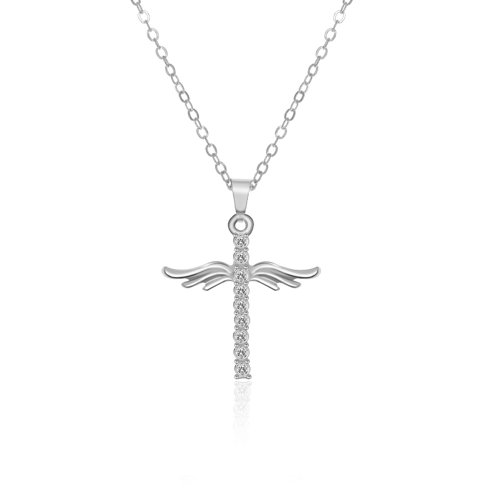 Angel Wings Cross Pendant Necklace For Woman With O Type Stainless Steel Chain Necklace Jewelry Gift