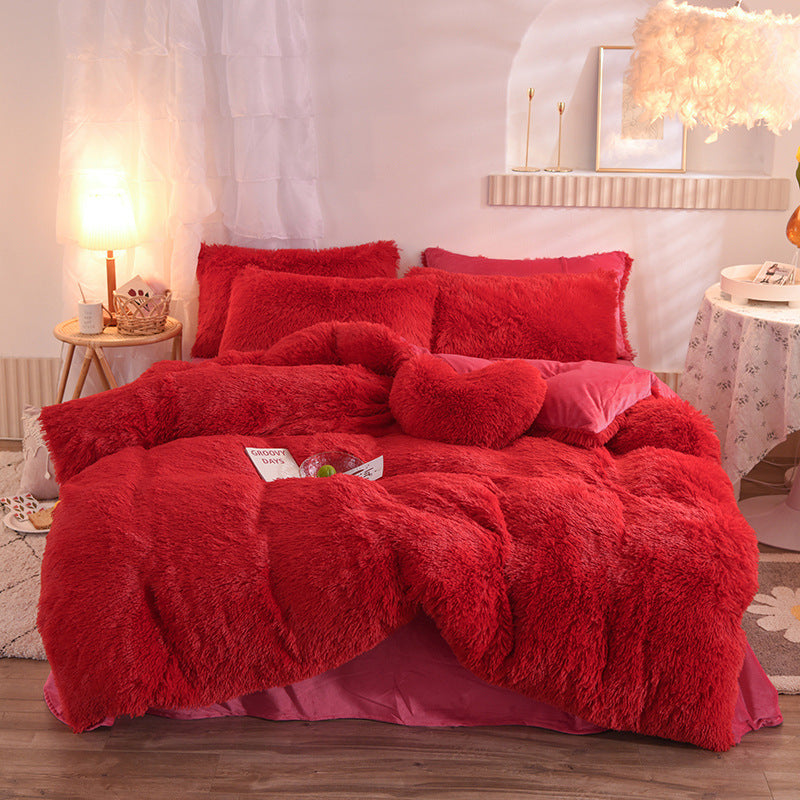 Luxury Thick Fleece Duvet Cover Queen King Winter Warm Bed Quilt Cover Pillowcase Fluffy Plush Shaggy Bedclothes Bedding Set Winter Body Keep Warm - 𝓢𝓱𝓸𝓹𝓵𝓮𝓬𝔂