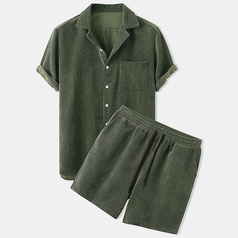 Corduroy Short Sleeve Suit Two Piece - 𝓢𝓱𝓸𝓹𝓵𝓮𝓬𝔂