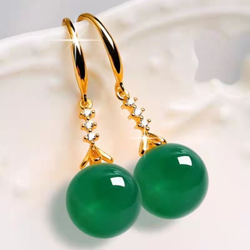 Elegant Silvering Earrings Female Chalcedony Green Agate - 𝓢𝓱𝓸𝓹𝓵𝓮𝓬𝔂