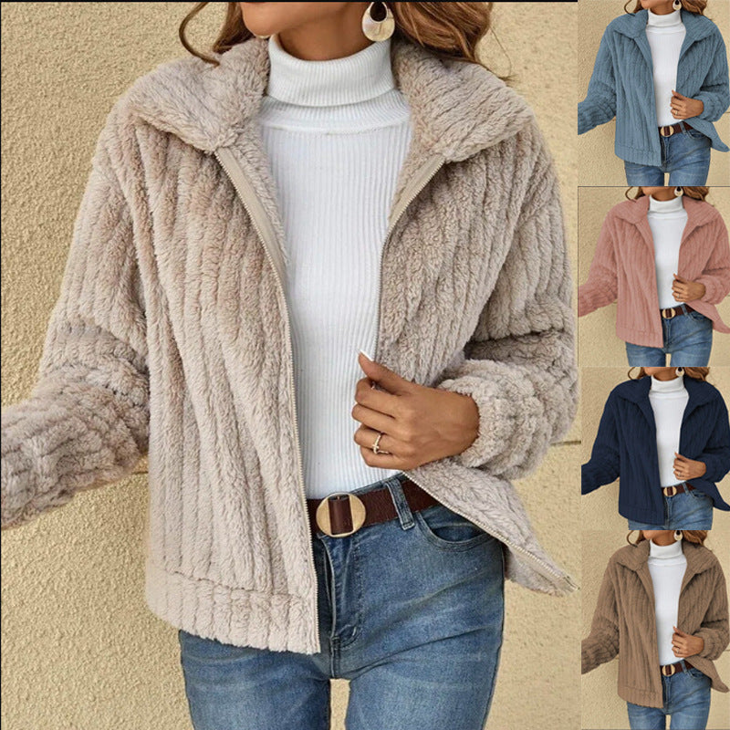 Women's Fleece Lapel Cropped Jacket - 𝓢𝓱𝓸𝓹𝓵𝓮𝓬𝔂