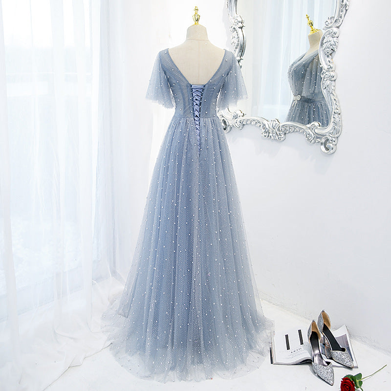 Evening Dress Female Elegant Temperament Host V-neck Super Fairy Thin Long Style - 𝓢𝓱𝓸𝓹𝓵𝓮𝓬𝔂