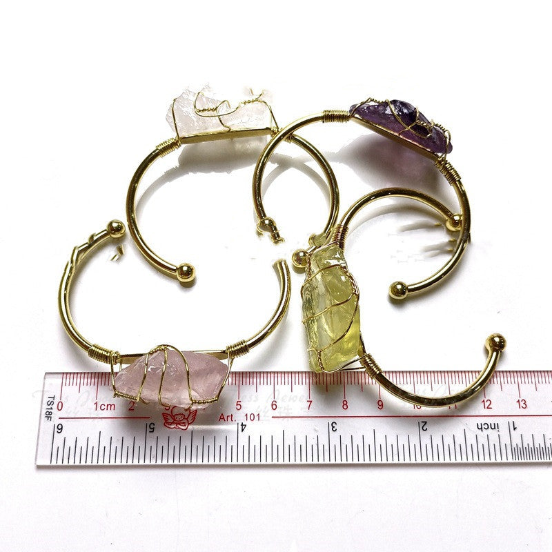 Explosive Natural Crystal Rough Stone Gold Winding Unshaped Bracelet Jewelry Crystal Bracelet - 𝓢𝓱𝓸𝓹𝓵𝓮𝓬𝔂
