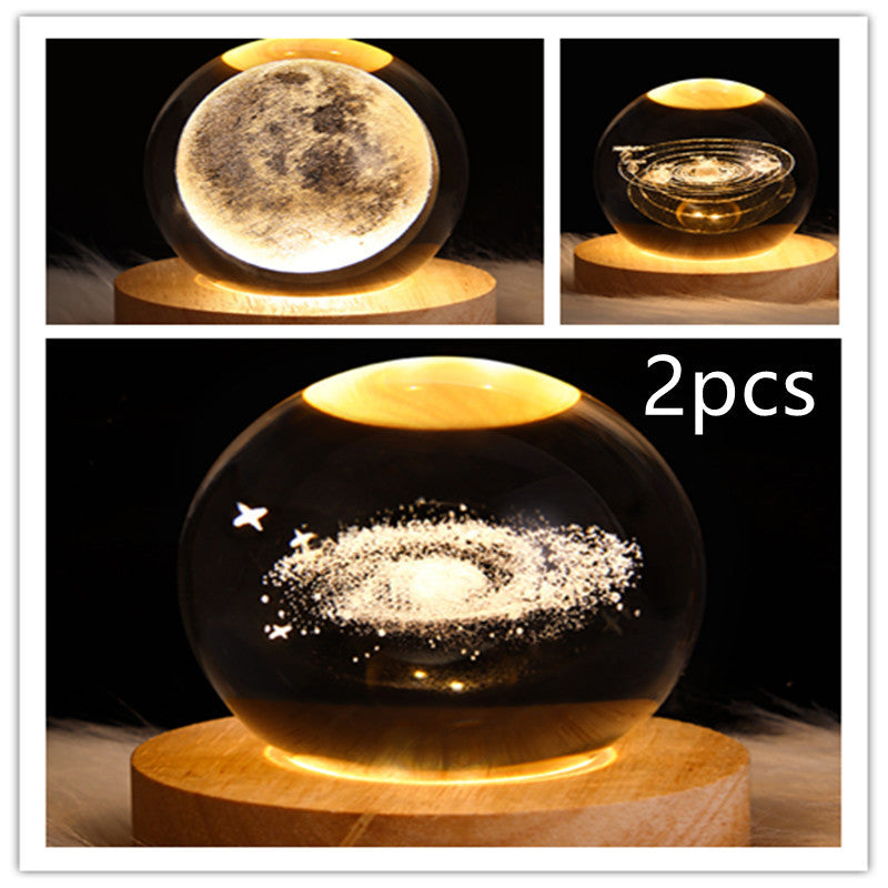 LED Night Light Galaxy Crystal Ball Table Lamp 3D Planet Moon Lamp Bedroom Home Decor For Kids Party Children Birthday Gifts - 𝓢𝓱𝓸𝓹𝓵𝓮𝓬𝔂