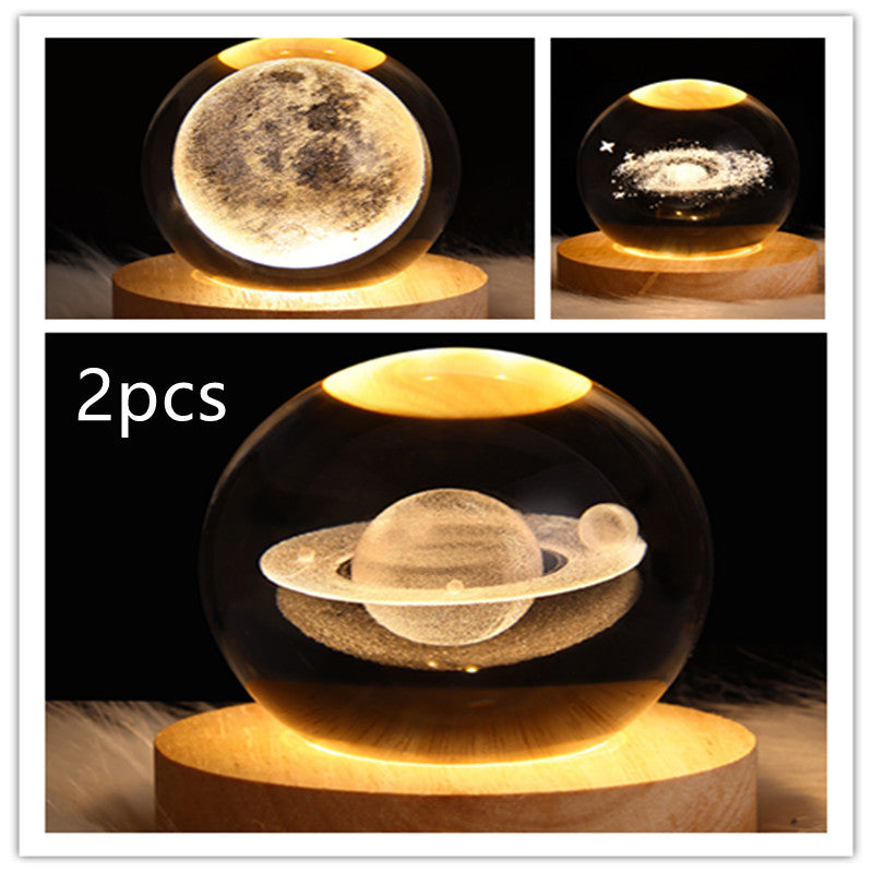 LED Night Light Galaxy Crystal Ball Table Lamp 3D Planet Moon Lamp Bedroom Home Decor For Kids Party Children Birthday Gifts - 𝓢𝓱𝓸𝓹𝓵𝓮𝓬𝔂
