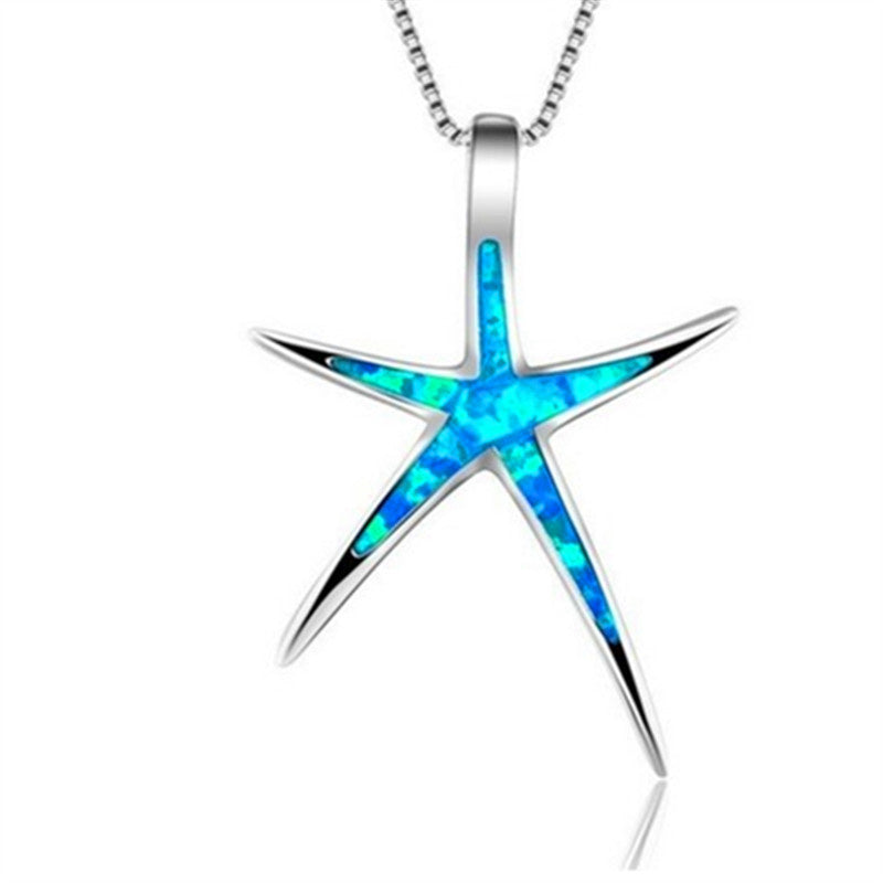 All-match clavicle chain blue starfish pendant opal necklace