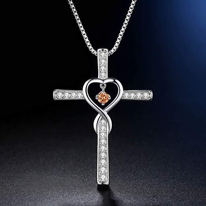 Infinity Love God We Trust Christian Cross Birthstone Crystal Pendant Necklace Colour Gems Zircon Heart Necklace Women Jewelry - 𝓢𝓱𝓸𝓹𝓵𝓮𝓬𝔂