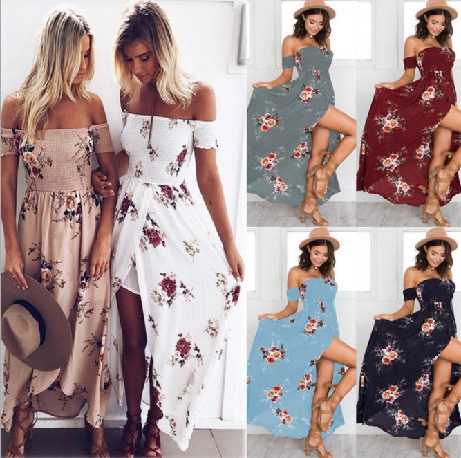 Boho style long dress women Off shoulder beach summer dresses - 𝓢𝓱𝓸𝓹𝓵𝓮𝓬𝔂