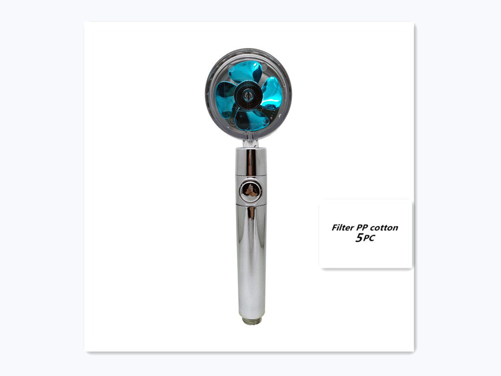 Propeller Driven Shower Head With Stop Button And Cotton Filter Turbocharged High Pressure Handheld Shower Nozzle 