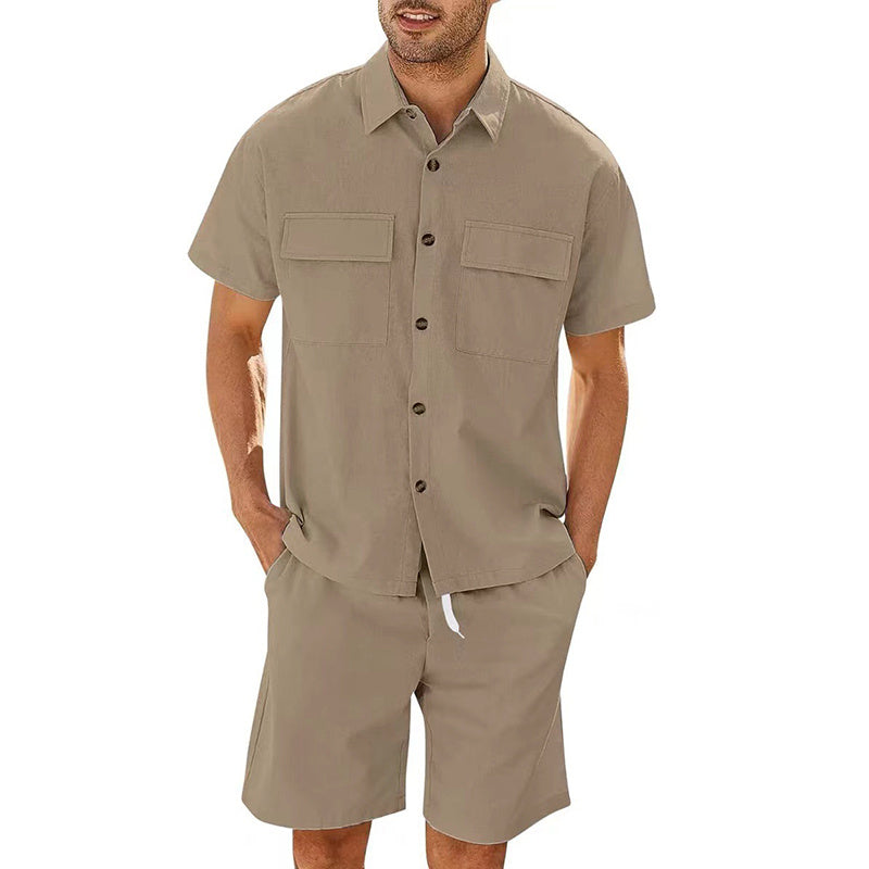 Summer Suits Men Short Sleeve Lapel Pockets Shirt And Drawstring Shorts Sports Fashion Leisure Men's Clothing - 𝓢𝓱𝓸𝓹𝓵𝓮𝓬𝔂