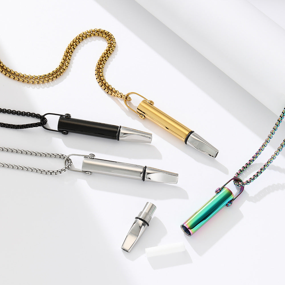 Breathing Resistance Whistle Necklace Round Tube Built-in Cotton Core