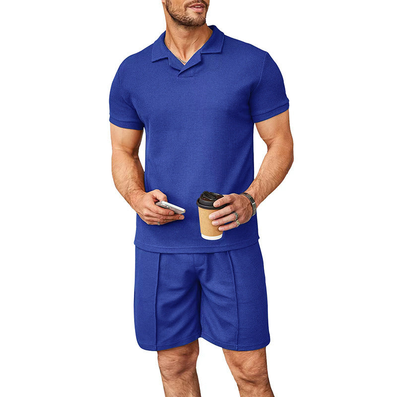 Summer New Waffle V-neck Polo Shirt Men's Suit - 𝓢𝓱𝓸𝓹𝓵𝓮𝓬𝔂