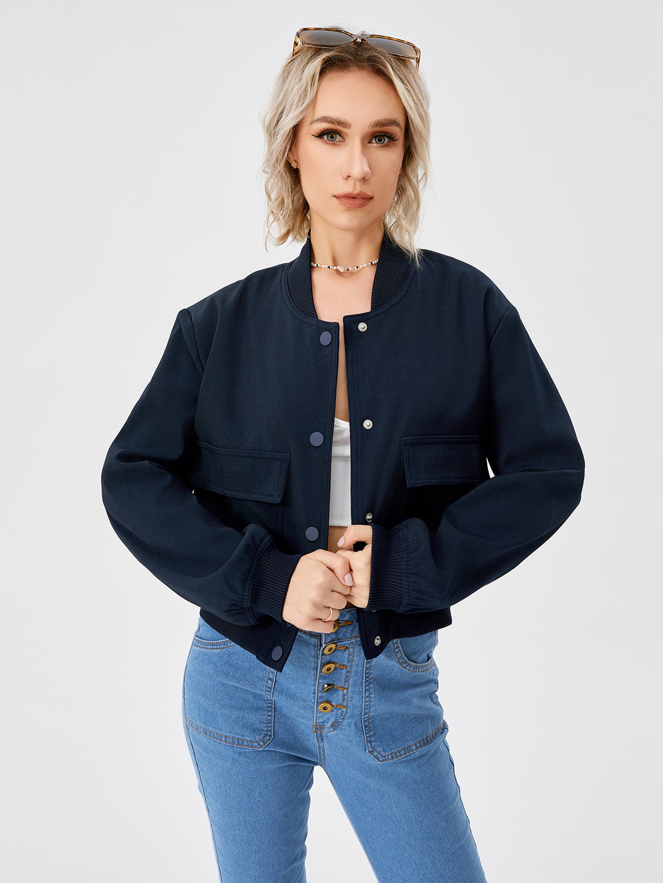 Women's Lightweight Cropped Bomber Jacket Casual Long Sleeve Varsity Jacket With Pocket Fashion Y2k Jacket Streetwear - 𝓢𝓱𝓸𝓹𝓵𝓮𝓬𝔂
