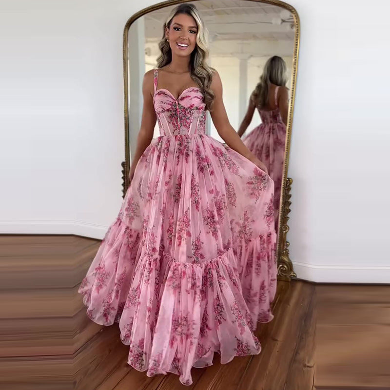 Cinched Waist Slim-fit Fashion Printed Large Swing Dress - 𝓢𝓱𝓸𝓹𝓵𝓮𝓬𝔂