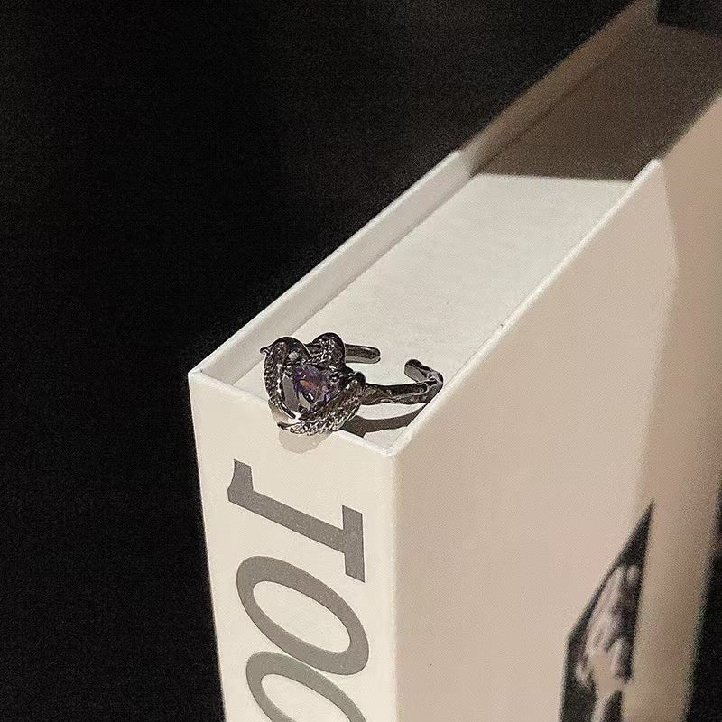 Black Crow Red Love Heart Earrings Personalized Niche