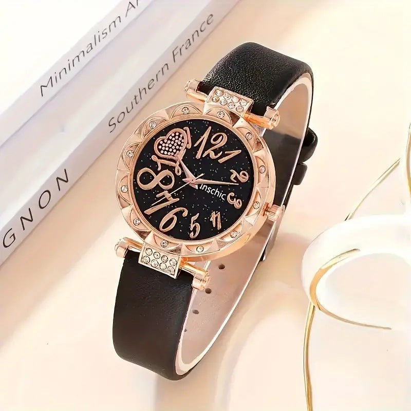 Women's Diamond Dial Belt Quartz Watch Beaded Bracelet Suit - 𝓢𝓱𝓸𝓹𝓵𝓮𝓬𝔂