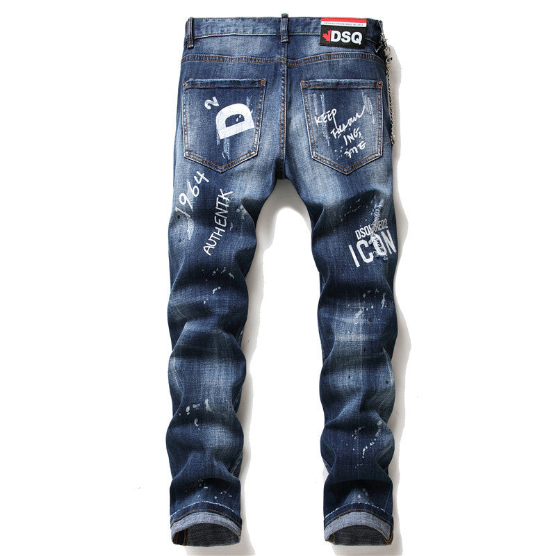 men jeans famous D2 Men slim jeans pants mens denim trousers zipper blue hole Pencil Pants - 𝓢𝓱𝓸𝓹𝓵𝓮𝓬𝔂