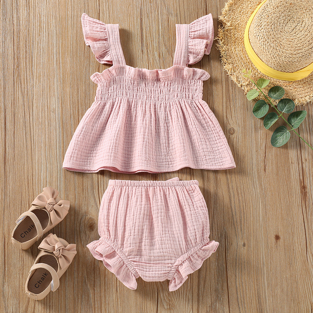 Girls' Solid Color Sling Top Hot Pants Suit - 𝓢𝓱𝓸𝓹𝓵𝓮𝓬𝔂