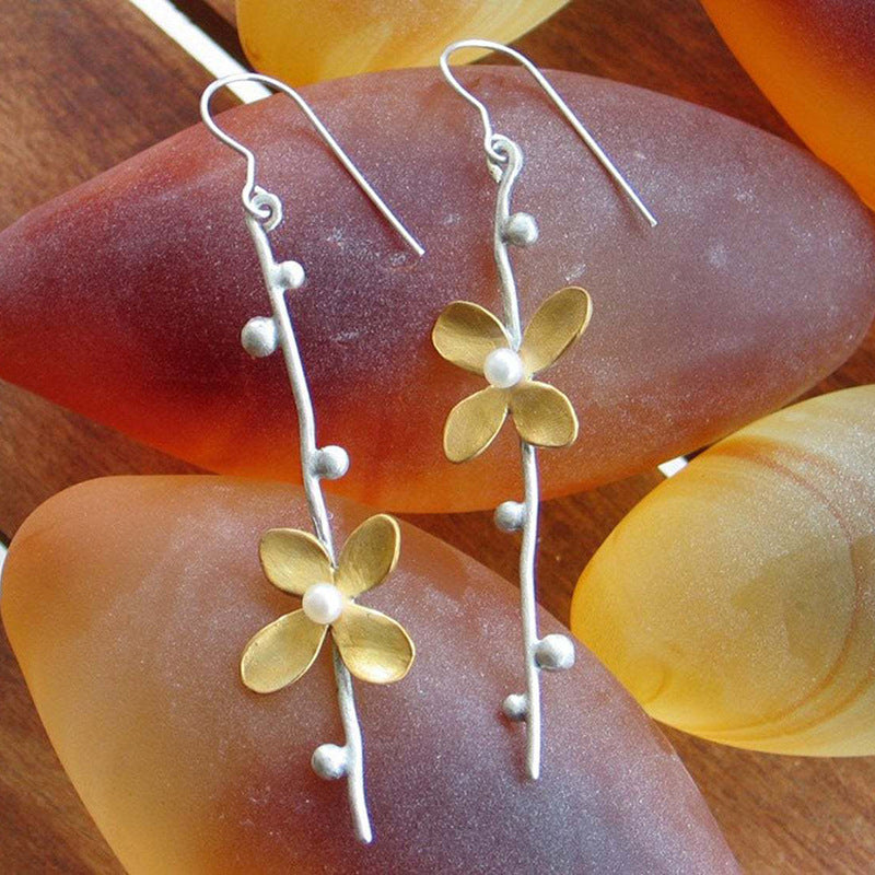 Bohemia Style Retro Simple Flower Pearl Earrings