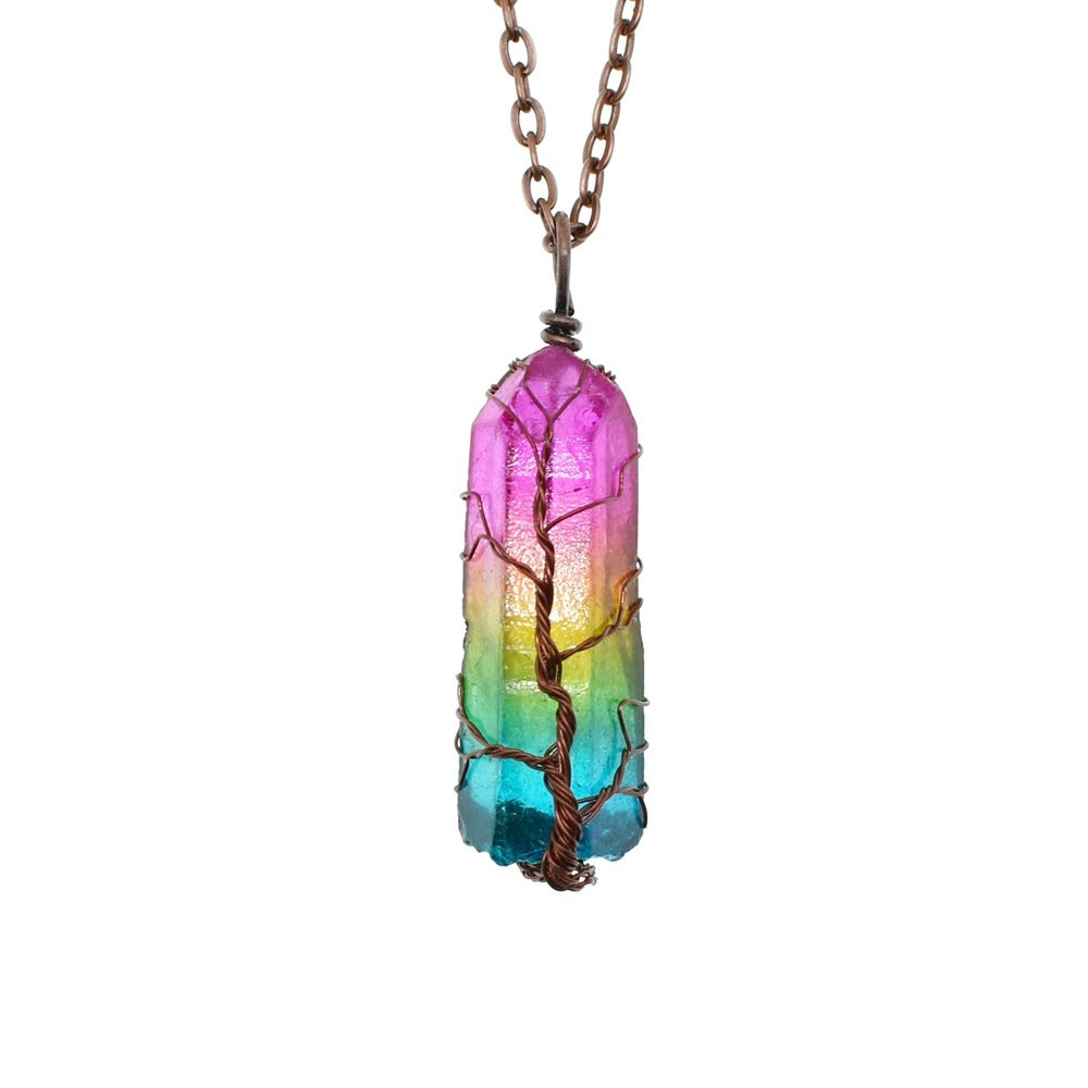 Hot Selling Stone Crystal Pillar Tree Of Life Pendant Ins Fashion Necklace - 𝓢𝓱𝓸𝓹𝓵𝓮𝓬𝔂