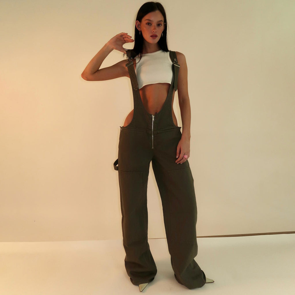 Y2K Zipper Denim Overalls With Pockets Fashion Loose Suspender Jumpsuit Streetwear Jeans Pants Womens Clothing - 𝓢𝓱𝓸𝓹𝓵𝓮𝓬𝔂