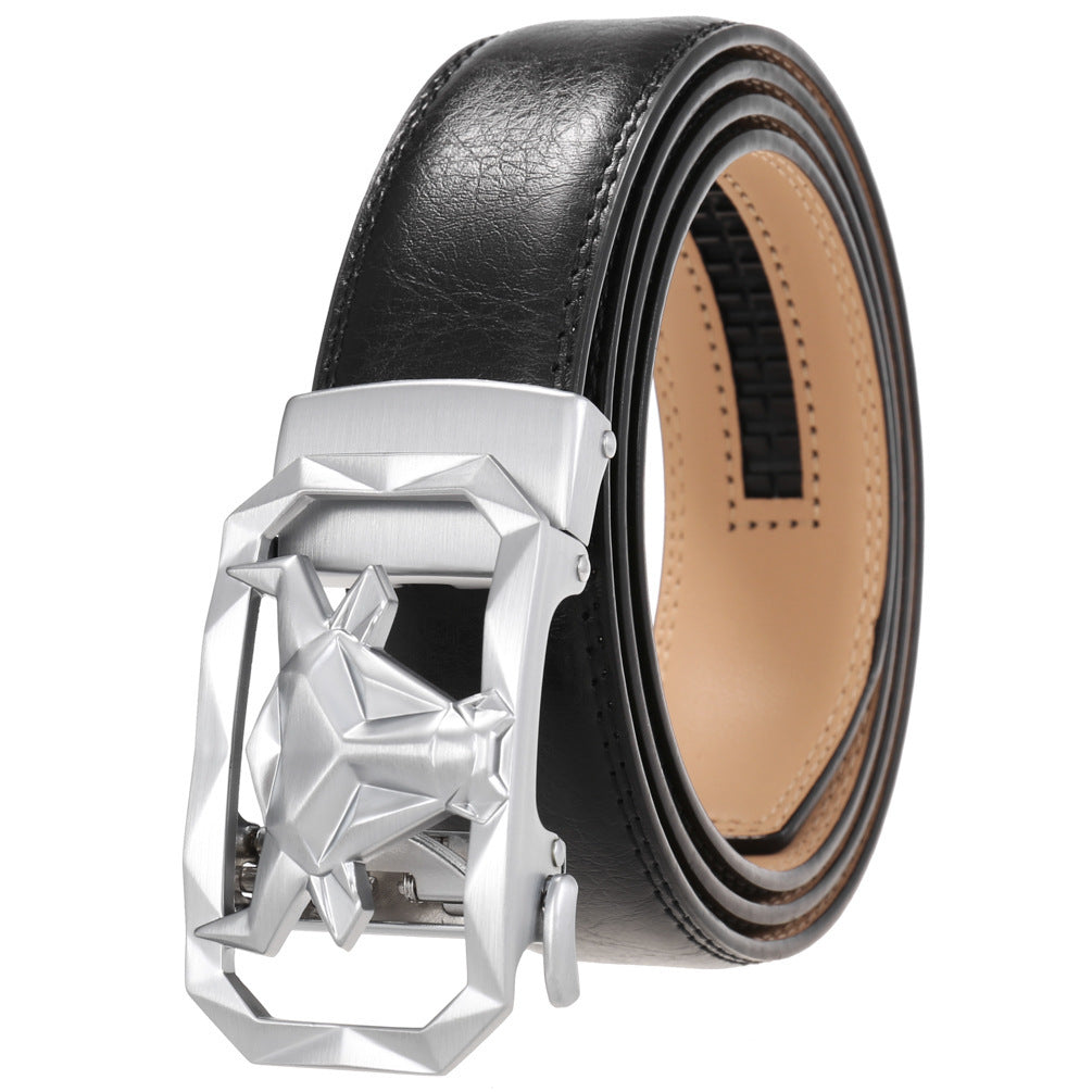 Fashion Men's Leather Belt Alloy Automatic Buckle - 𝓢𝓱𝓸𝓹𝓵𝓮𝓬𝔂