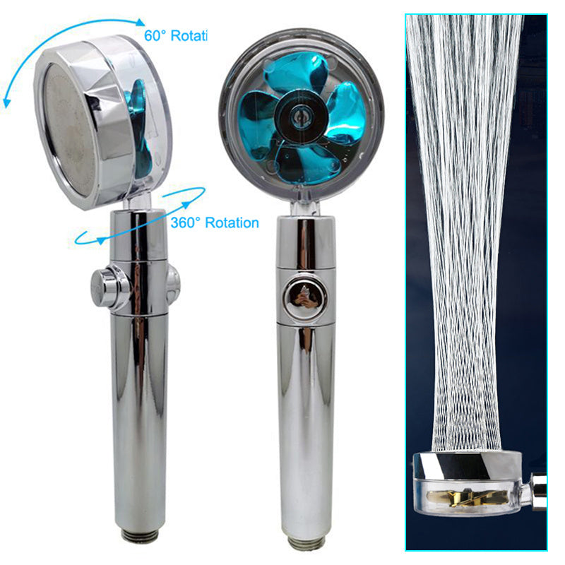 Propeller Driven Shower Head With Stop Button And Cotton Filter Turbocharged High Pressure Handheld Shower Nozzle 