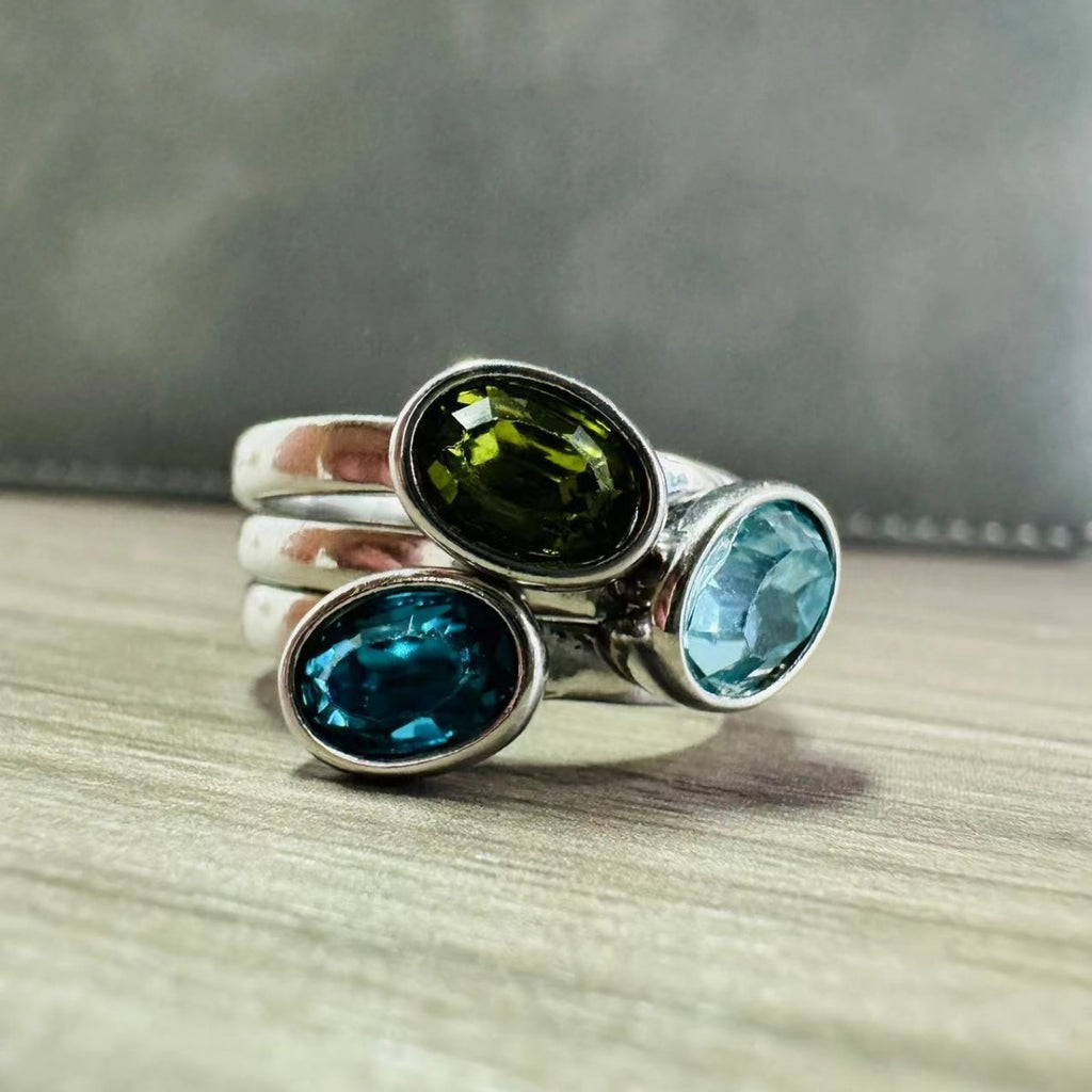 Beautiful Personality Irregular Tricolor Stone Three-piece Ring Set