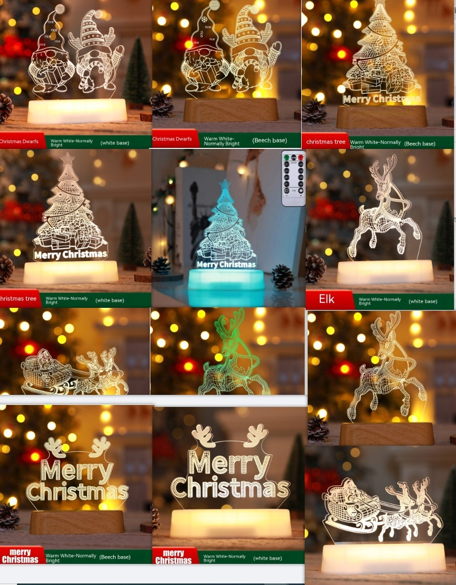 Christmas Decoration 3D Lamp Acrylic LED Night Lights New Year Valentines Day Christmas Kids Gift Christmas Ornaments - 𝓢𝓱𝓸𝓹𝓵𝓮𝓬𝔂