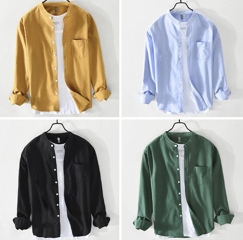 Fashion Stand-Up Collar Solid Color Simple Youth Long-Sleeved Cotton Shirt - 𝓢𝓱𝓸𝓹𝓵𝓮𝓬𝔂