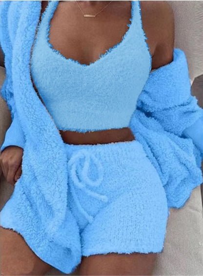 3pcs Womens Clothing Long Sleeve Crop Tank Top And Drawstring Shorts Pajama Set - 𝓢𝓱𝓸𝓹𝓵𝓮𝓬𝔂