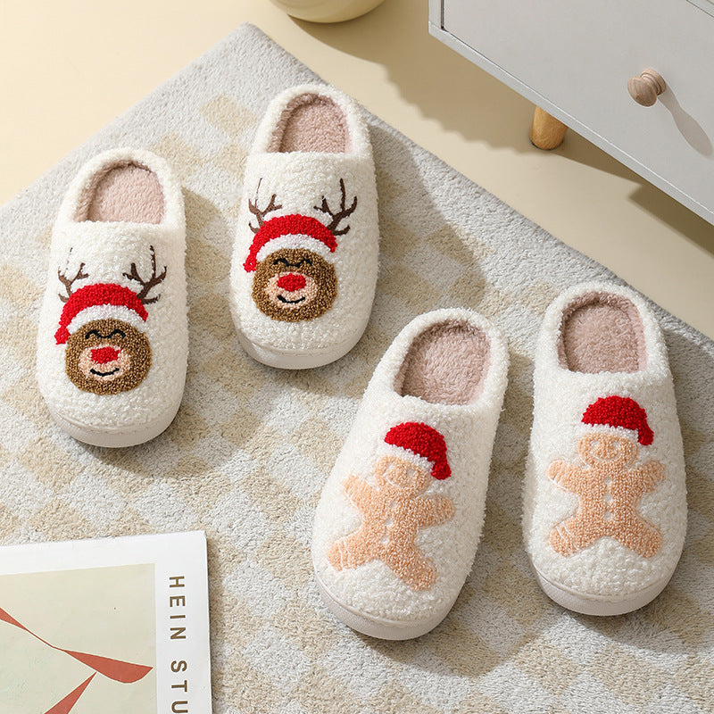 Christmas Home Slippers Cute Cartoon Santa Claus Cotton Slippers For Women And Men Couples Winter Warm Furry Shoes - 𝓢𝓱𝓸𝓹𝓵𝓮𝓬𝔂