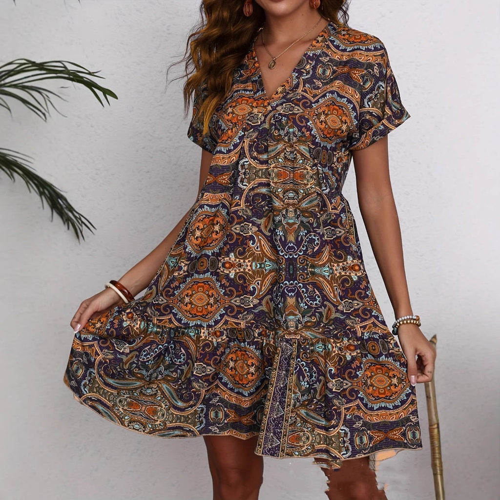 Women's Clothing Printed V-neck Leisure Vacation Style Dress - 𝓢𝓱𝓸𝓹𝓵𝓮𝓬𝔂
