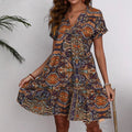 Women's Clothing Printed V-neck Leisure Vacation Style Dress - 𝓢𝓱𝓸𝓹𝓵𝓮𝓬𝔂