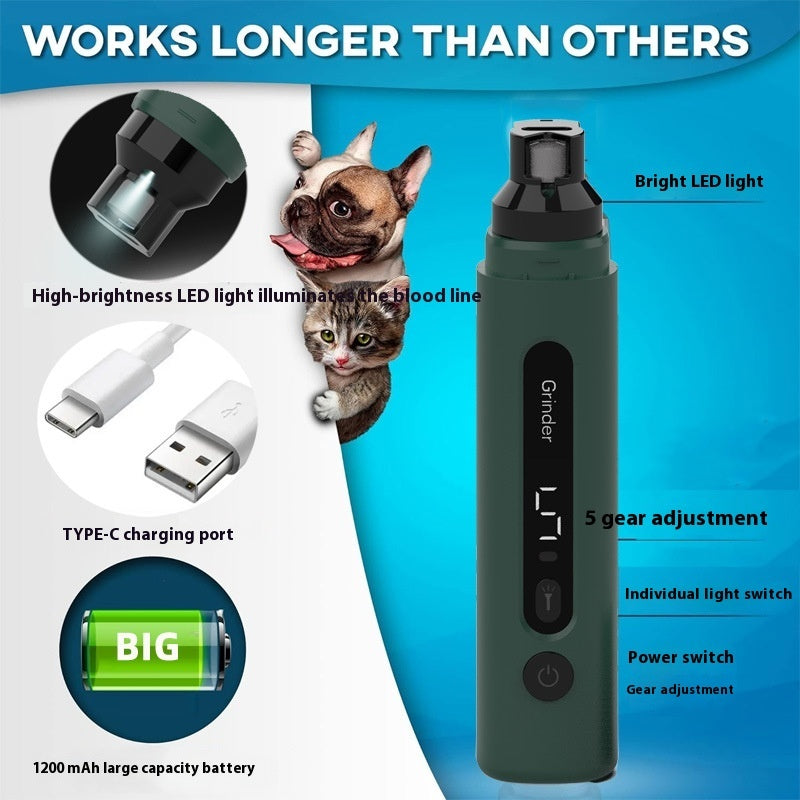 Dog Nail Grinder Electric Pet Nail Trimmers Rechargeable Cat Nail Grinders Super Quiet With 5-Speed Setting For Small Medium Large Dogs Cats Claw Care Pet Products - 𝓢𝓱𝓸𝓹𝓵𝓮𝓬𝔂