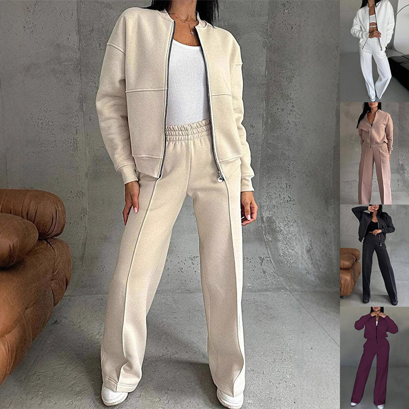 Women's Sports Suits Zipper Jacket And Wide Leg Pants Two-piece Set - 𝓢𝓱𝓸𝓹𝓵𝓮𝓬𝔂