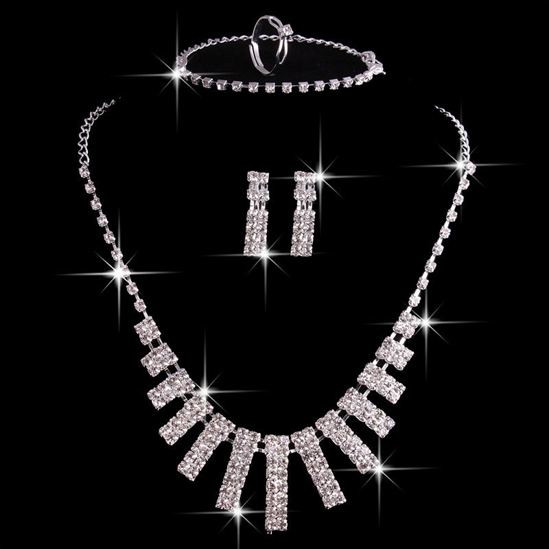 4 Pieces Rhinestones Necklace Set With Earrings Ring And Bracelet Fashion Jewelry For Women - 𝓢𝓱𝓸𝓹𝓵𝓮𝓬𝔂
