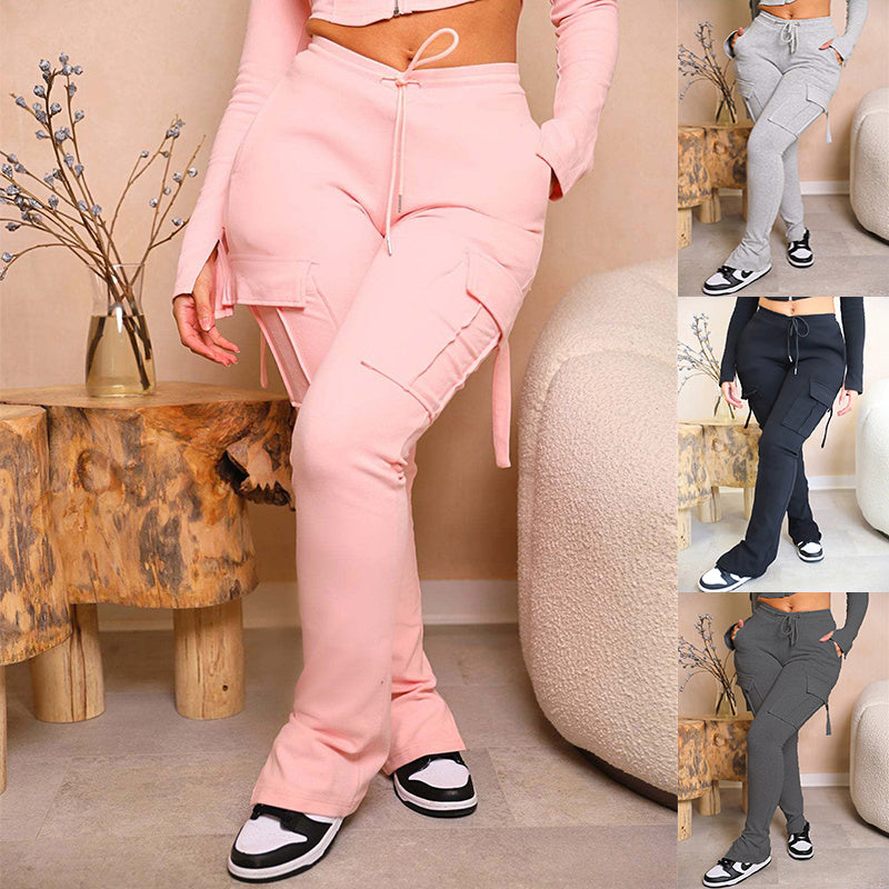 Cargo Pants With Pockets High Waist Drawstring Wide Leg Straight Trousers For Women Overalls - 𝓢𝓱𝓸𝓹𝓵𝓮𝓬𝔂