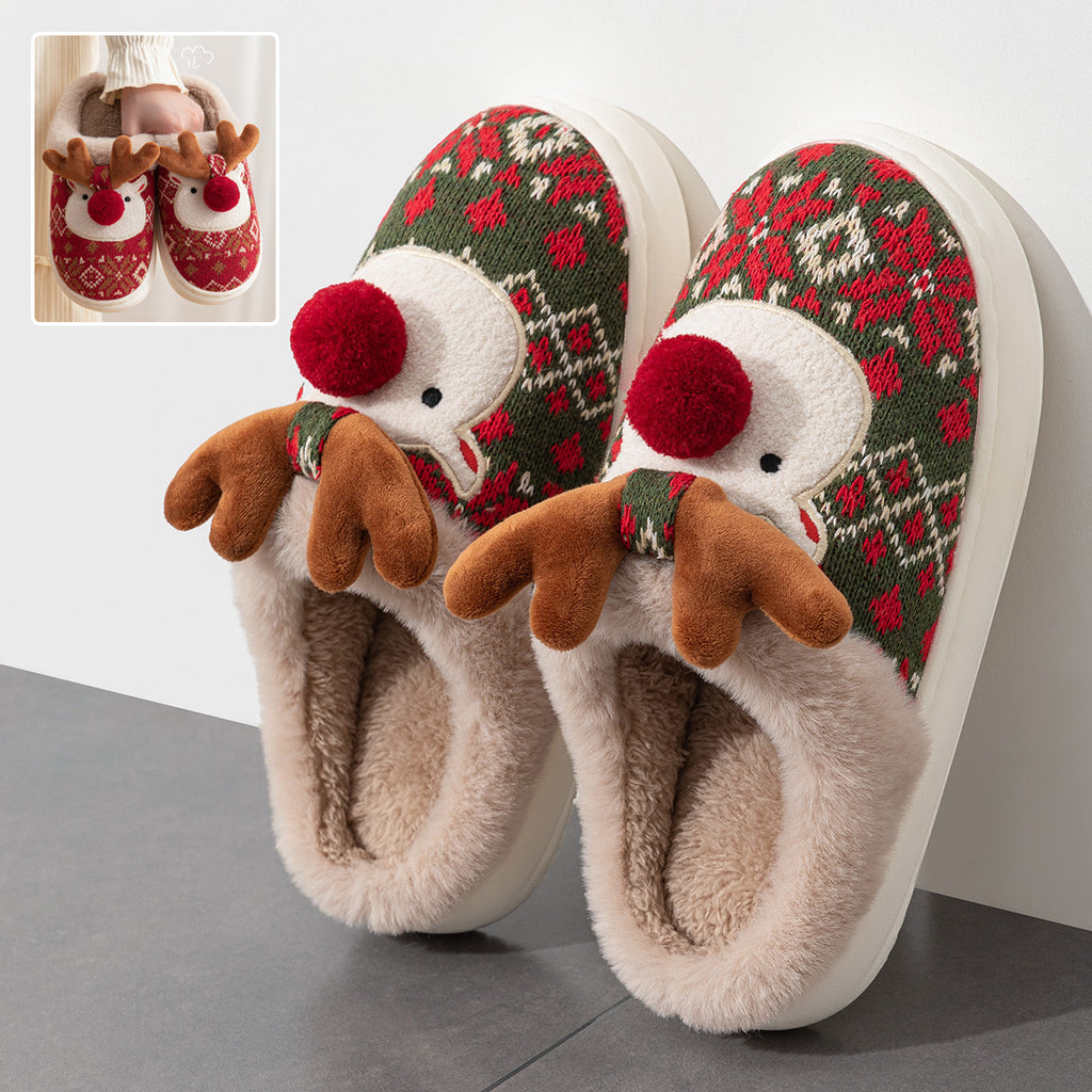 Cute Christmas Elk Plush Slippers Winter Ins Fashion Non-slip Floor Bedroom Home Slippers For Women Fuzzy House Shoes - 𝓢𝓱𝓸𝓹𝓵𝓮𝓬𝔂