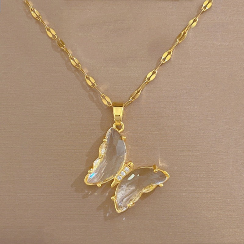 European And American Ins Crystal Zircon Butterfly Pendant Necklace - 𝓢𝓱𝓸𝓹𝓵𝓮𝓬𝔂