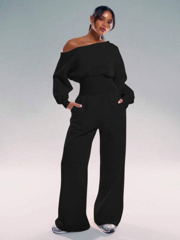 Shoulder Jogger Wide Leg Jumpsuit Cinched - 𝓢𝓱𝓸𝓹𝓵𝓮𝓬𝔂