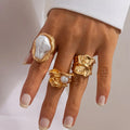 Baroque Inlaid Shaped Pearl Ring Geometric Retro Irregular