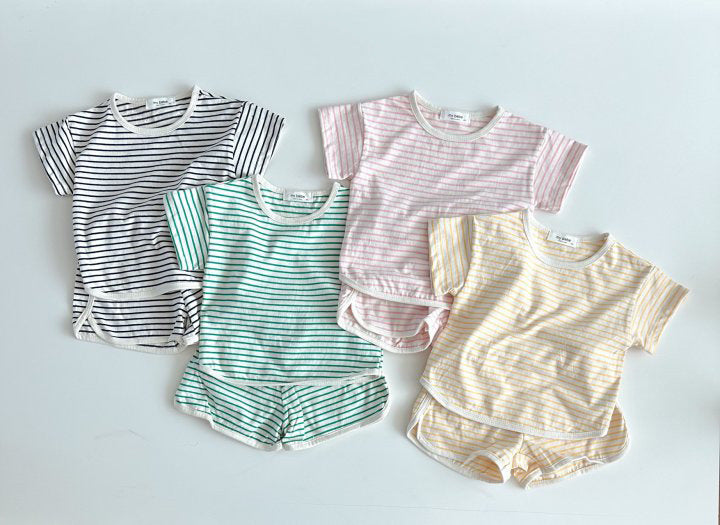 Breathable Stripes Homewear Short Sleeve Shorts Outwear Children's Clothing - 𝓢𝓱𝓸𝓹𝓵𝓮𝓬𝔂